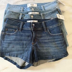 Hollister Women's Jean Shorts - Dark Blue and Light Blue